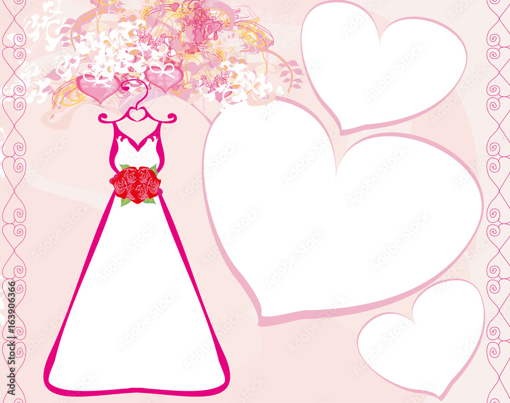Invitation template with beautiful wedding dress. Invitation template with beautiful wedding dress.