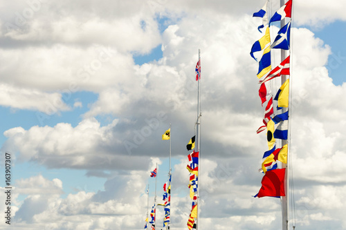 St. Petersburg, Russia - 28 June 2017: Sea flags on the pier in St. Petersburg.