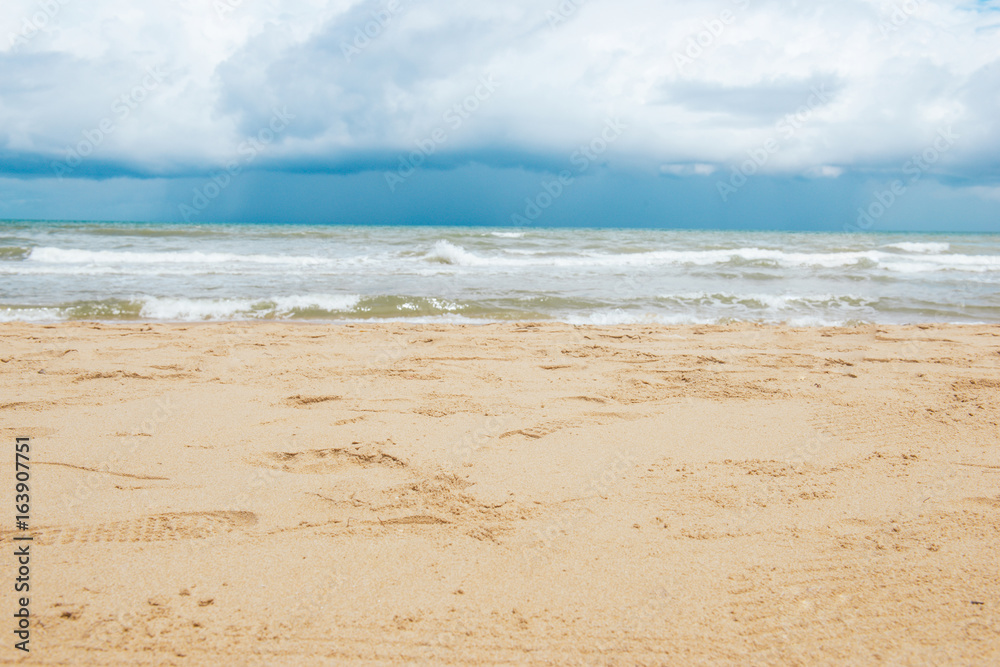 Ocean beach relax, outdoor travel. Sea view from tropical beach with sunny sky Ocean beach relax, outdoor travel. Sea view from tropical beach with sunny sky