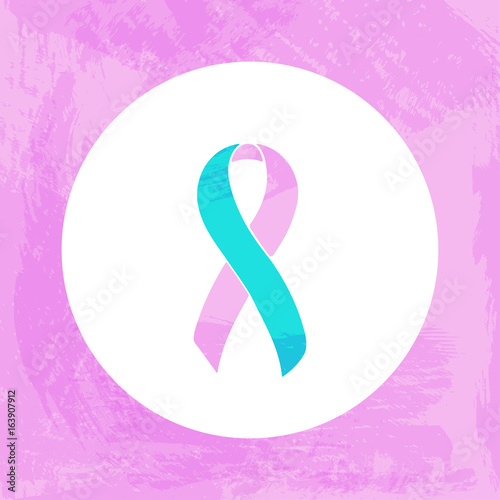 Awareness pink and blue ribbon. Twin to Twin transfusion syndrome, Birth defects, Pregnancy Loss, Sudden Infant Death Syndrome, Premature Birth. Isolated icon. Watercolor painted background.