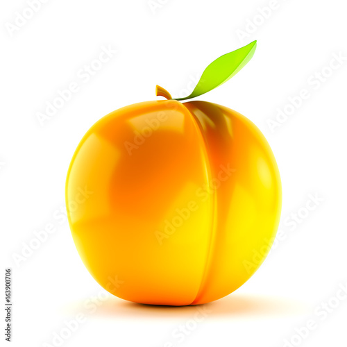 Juicy apricot with stem and leaf