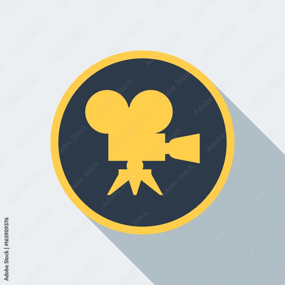 Black icon retro movie camera on a tripod. Flat vector cartoon illustration. Objects isolated on a white background. Black icon retro movie camera on a tripod. Flat vector cartoon illustration. Objects isolated on a white background.