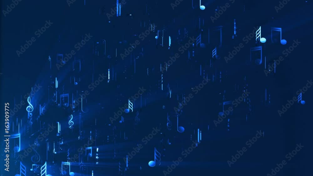 Abstract background with music notes. 3d render digital backdrop. Seamless loop