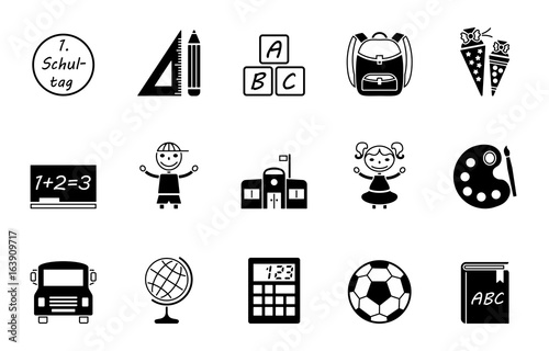 Einschulung / Schule Iconset - Schwarz
