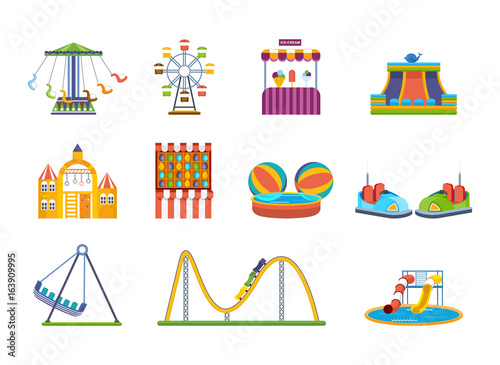 Fairground games, playgrounds and relaxing amusement park.