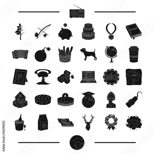 Earth, alcohol, weapons and other web icon in black style. drink, travel icons in set collection.