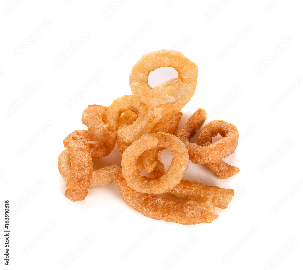 Pork rind favorite food in Thailand (Lanna) isolated on white