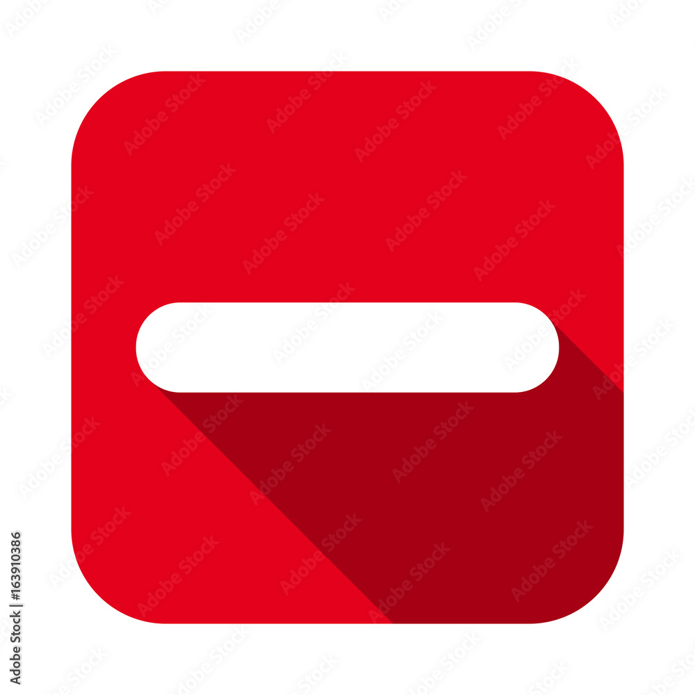 Minus sign flat square red icon, button with long shadow. Vector EPS10 Minus sign flat square red icon, button with long shadow. Vector EPS10