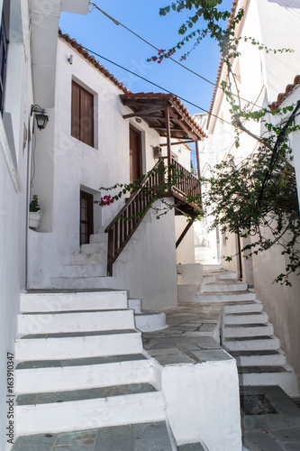 old greek town street alley skiathos island