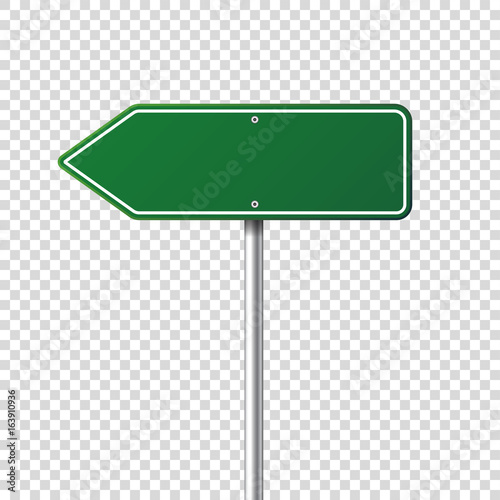 Road green traffic sign. Blank board with place for text.Mockup. Isolated information sign. Direction. Vector illustration.