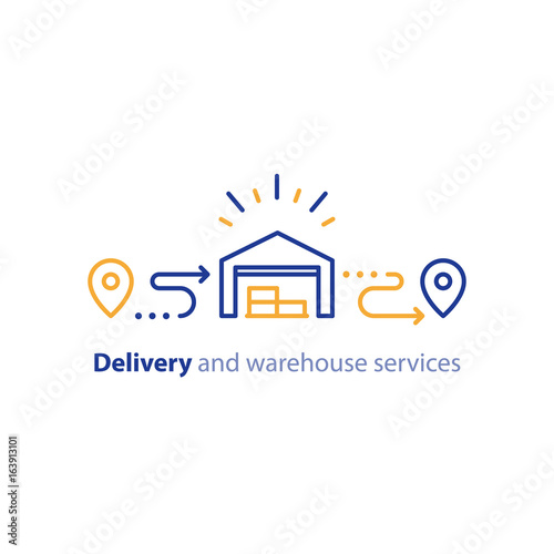 Delivery chain icon, order shipping, distribution warehouse services, relocation concept