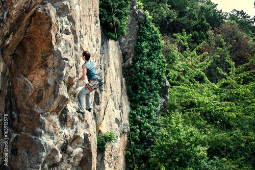 Rock climbing.