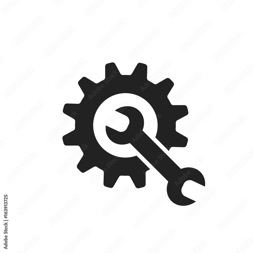 Service tools flat vector icon. Cogwheel with wrench symbol logo illustration. Service tools flat vector icon. Cogwheel with wrench symbol logo illustration.