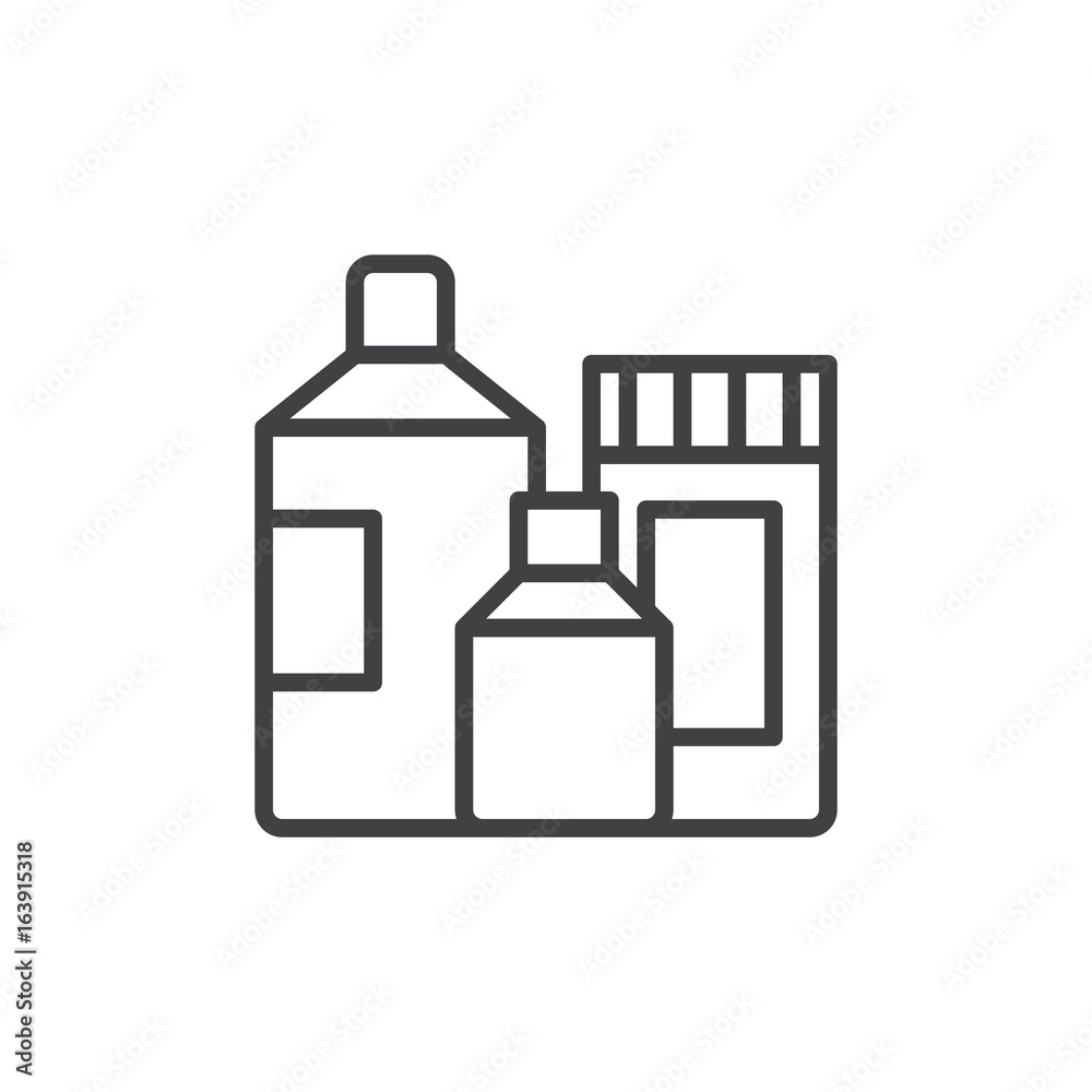 Detergent containers line icon, outline vector sign, linear style pictogram isolated on white. Symbol, logo illustration. Editable stroke. Pixel perfect graphics Detergent containers line icon, outline vector sign, linear style pictogram isolated on white. Symbol, logo illustration. Editable stroke. Pixel perfect graphics
