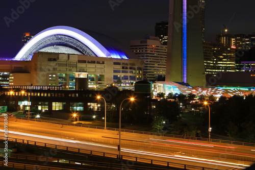 View by the Gardiner Expressway in Toronto, Canada at night photo