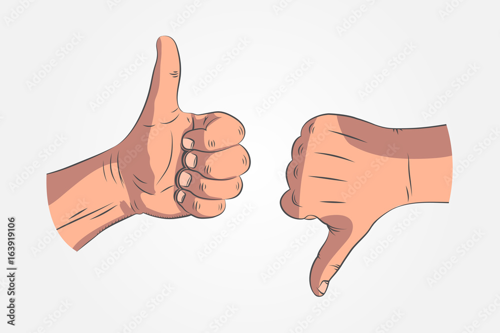 Realistic hands - gestures. Hand-drawn icon of a hand with a thumb up in mock up style. Realistic hands - gestures. Hand-drawn icon of a hand with a thumb up in mock up style.