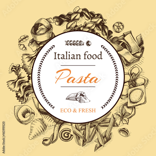 Vector illustration sketch - pasta. Card Italian food