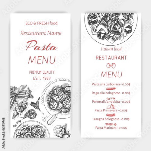 Vector illustration sketch - pasta. Card menu italian restaurant. Banner italan food.