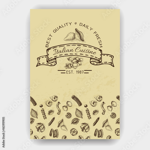 Vector illustration sketch - pasta. Banner Italian food.