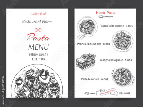 Vector illustration sketch - pasta. Card menu italian restaurant. Banner italan food.