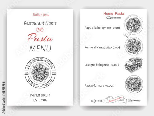 Vector illustration sketch - pasta. Card menu italian restaurant. Banner italan food.