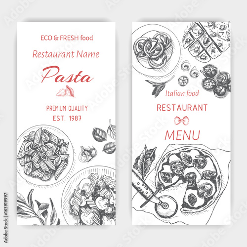 Vector illustration sketch - pasta. Card menu italian restaurant. Banner italan food.