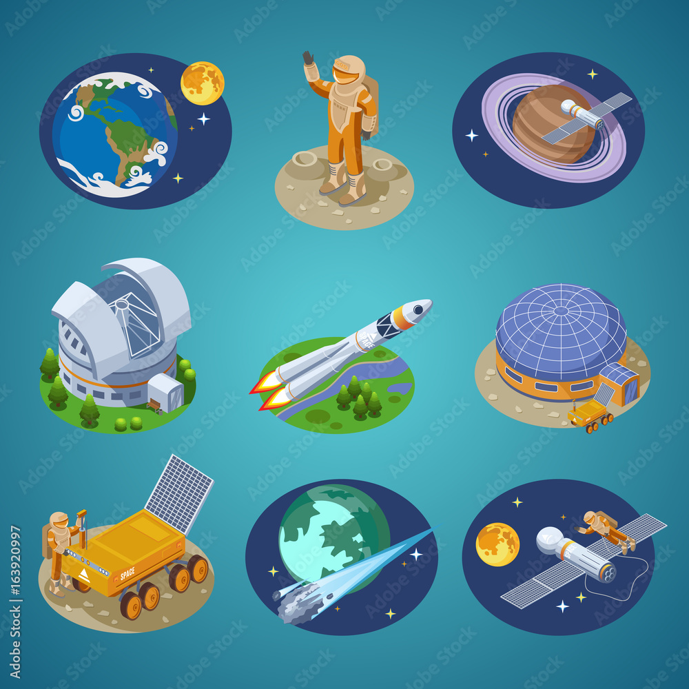 Naklejka premium Isometric Space Elements Set