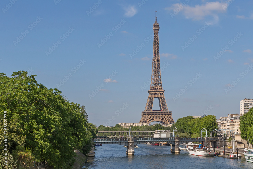 Fototapeta premium view on Seine river and Eiffel tower in Paris