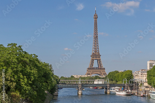 view on Seine river and Eiffel tower in Paris