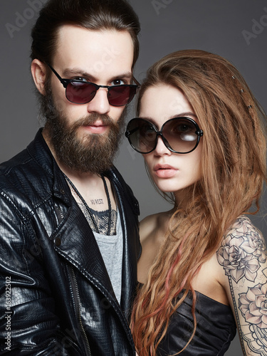 fashion beautiful couple in sunglasses