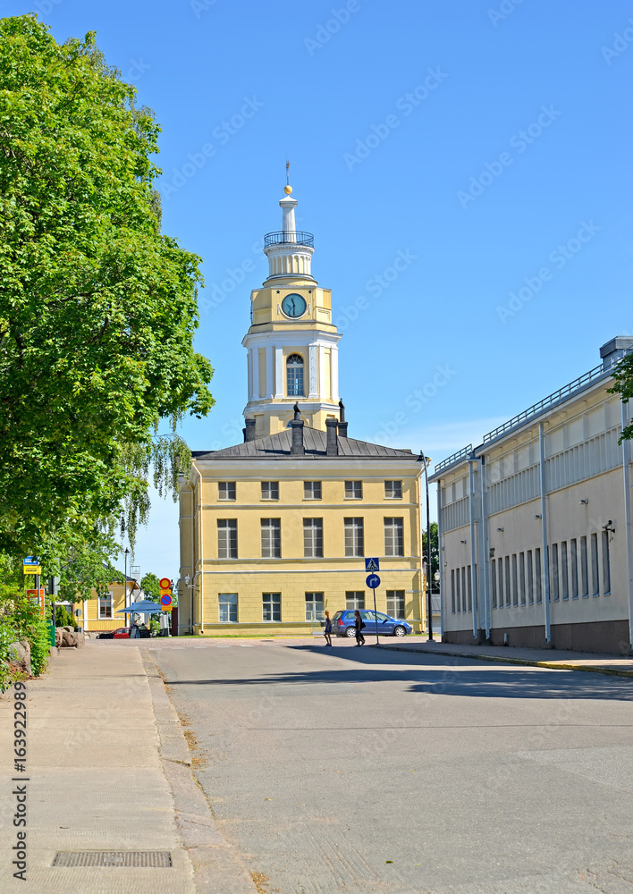 Building of a city town hall in the long term Maariankatu Street. Hamina, Finland