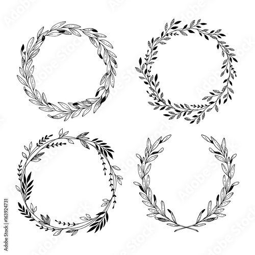 Hand drawn vector illustration. Vintage decorative laurel wreaths. Tribal design elements. Perfect for invitations, greeting cards, blogs, prints and more.