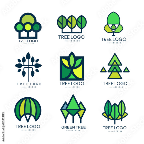 Tree logo original design set of vector Illustrations in green colors