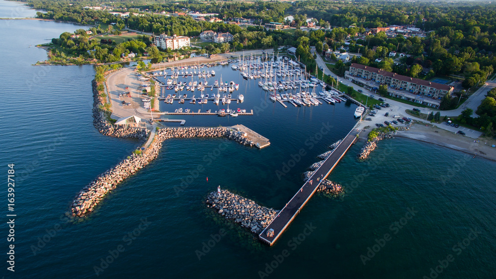 Aerial view of the waterfront in Thornbury, Ontario, Canada.