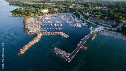 Aerial view of the waterfront in Thornbury, Ontario, Canada.