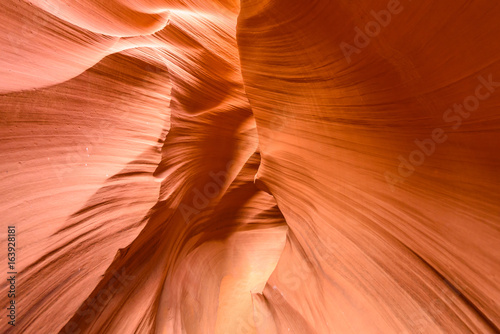 Path through Antelope Canyon - located on Navajo land near Page, Arizona, USA - beautiful colored rock formation in slot canyon in the American Southwest