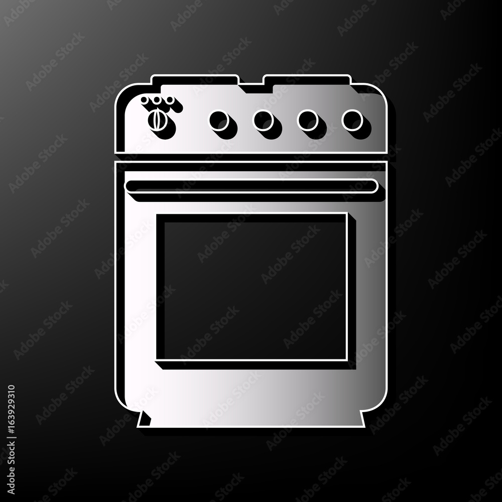 Stove sign. Vector. Gray 3d printed icon on black background. Stove sign. Vector. Gray 3d printed icon on black background.
