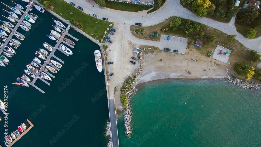 Aerial view of the waterfront in Thornbury, Ontario, Canada.
