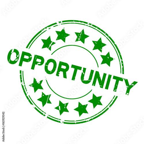 Grunge green opportunity round rubber seal stamp on white background