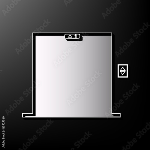 Elevators door sign. Vector. Gray 3d printed icon on black background.