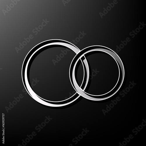 Wedding rings sign. Vector. Gray 3d printed icon on black background.