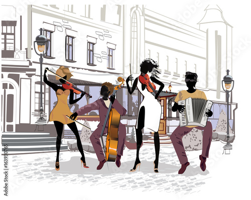 Street musicians at the streets of the city.