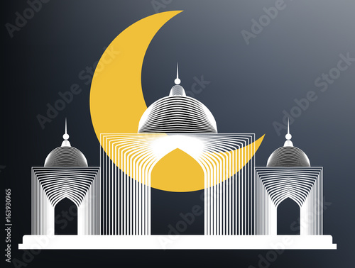 Ramadan kareem with mosque and the moon behind photo