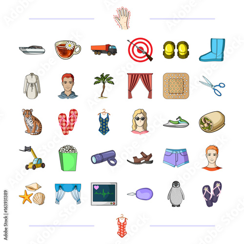 textiles, tourism, competitions and other web icon in cartoon style. penguin, shoes, accessories, icons in set collection.