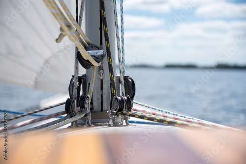 Close up of colorful ropes on a sailboat