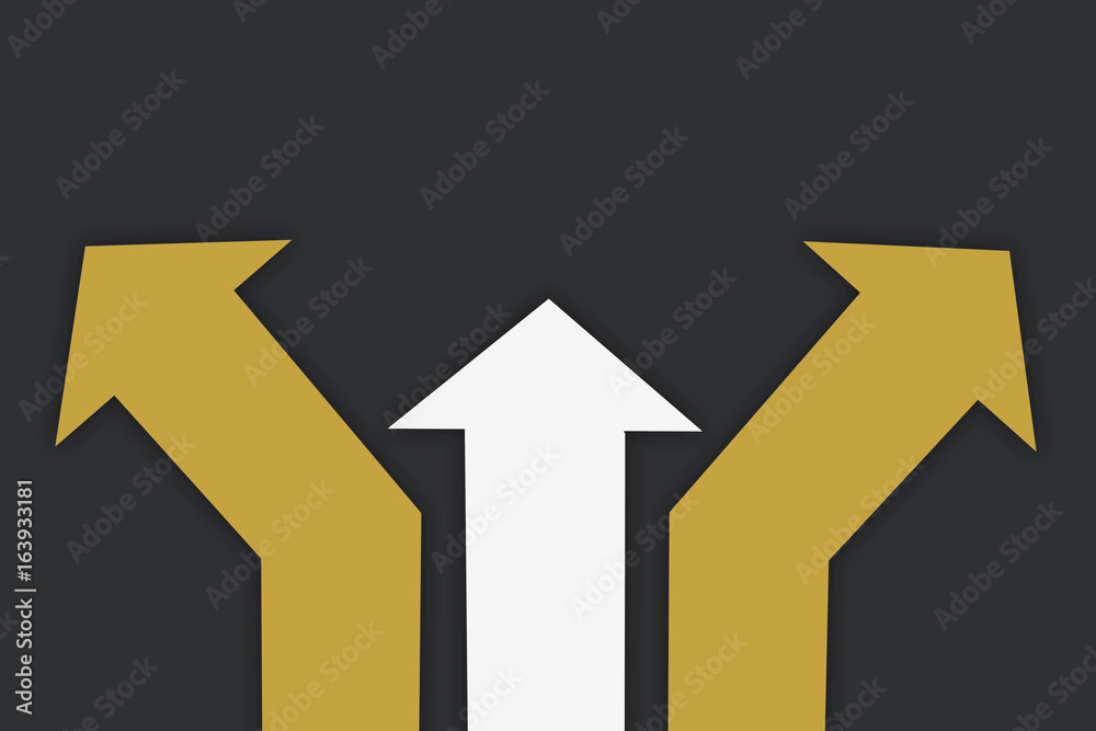 Three direction, decision making concept and solution idea