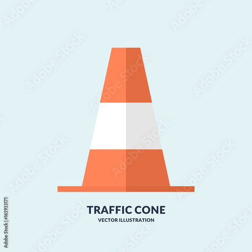 Flat Traffic cone isolated on light background.