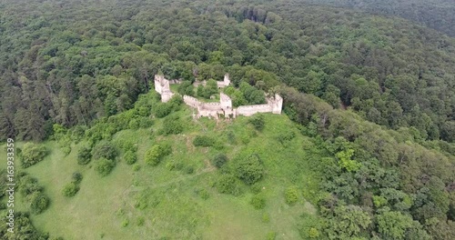 Saschiz fortress Transylvania Romania. Aerial footage photo