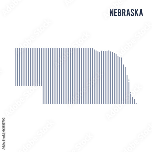 Vector abstract hatched map of State of Nebraska with vertical lines isolated on a white background.