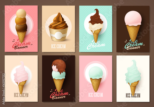 Set of brochures with ice cream. Vector templates. Backgrounds with ice cream.